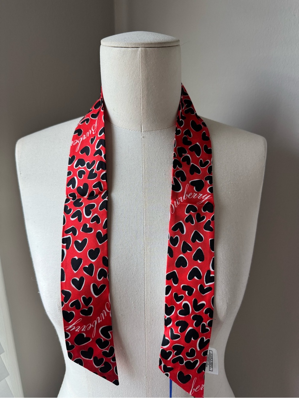 Burberry Red and Black Heart-Print Twilly Scarf